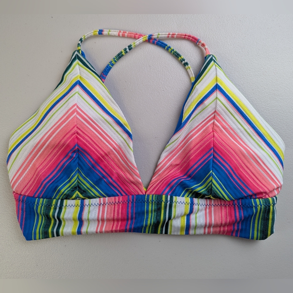 Becca Colorful Strappy Bikini Set Large Striped Rainbow Tropical Pink Blue Beach - Picture 5 of 7
